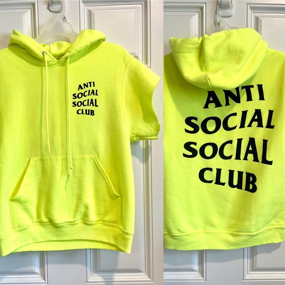 Anti social social club short sleeve neon hooded sweatshirt hoodie - HOST PICK! - Picture 1 of 6